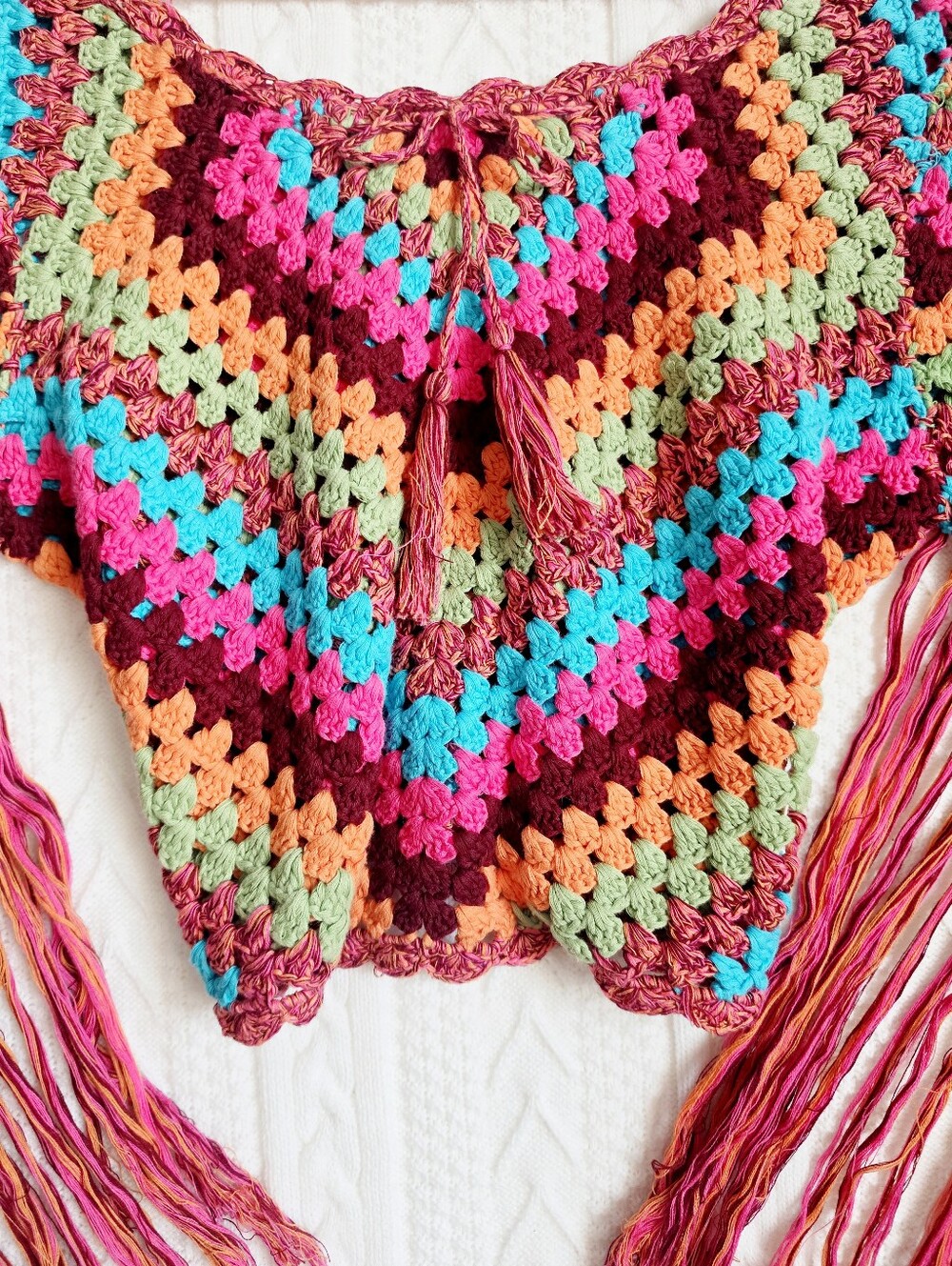 Spell & The Gypsy Joni Crochet Top Fringe Boho Festival Crop Cotton Sweater M/L - Picture 5 of 10